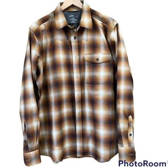Swiss Tech Brown Plaid Long Sleeve Polyester Stretch Casual Shacket Thick Shirt - Picture 8 of 8